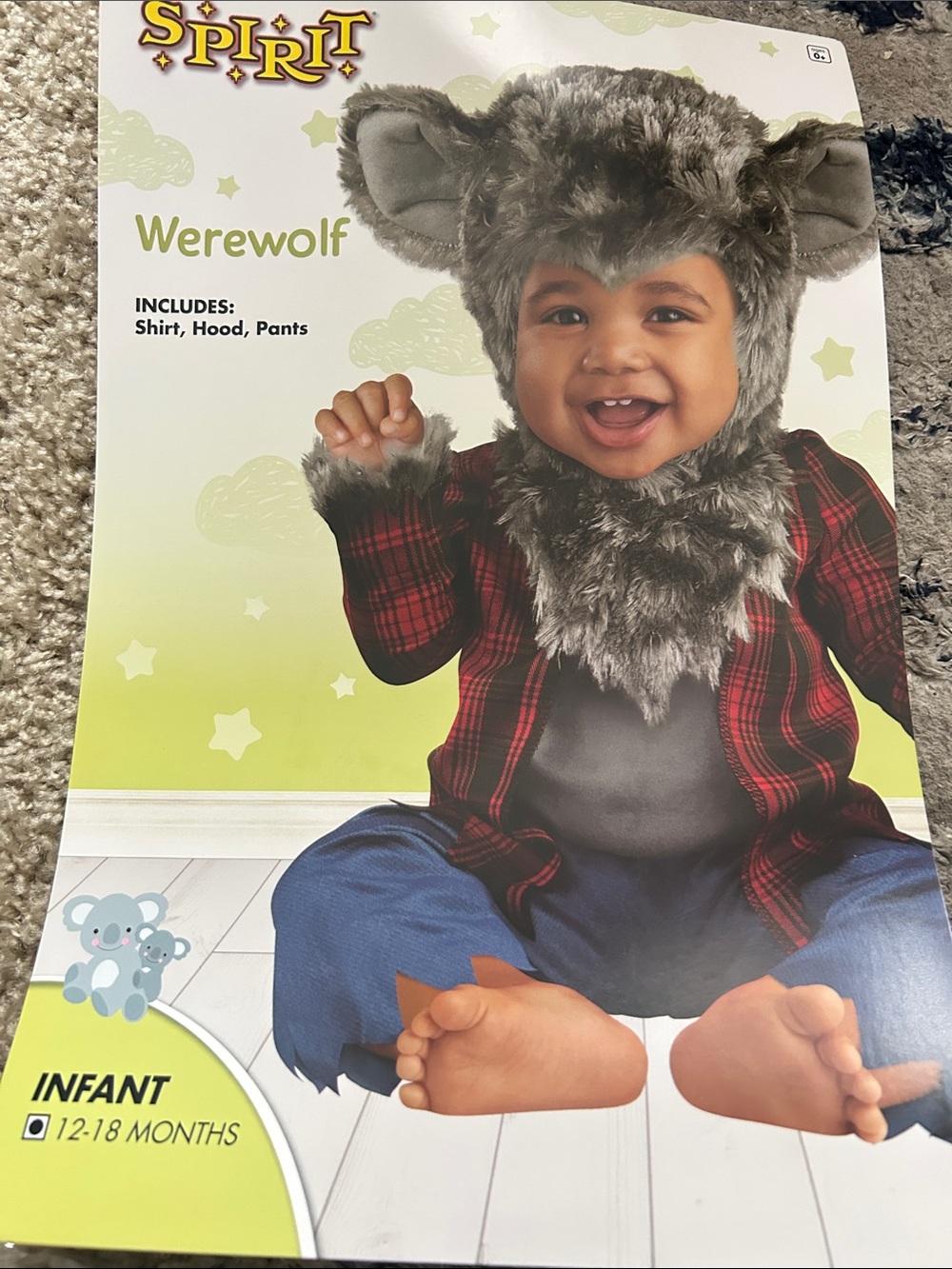 Spirit Werewolf Infant Costume - Gray Fur Hood & Plaid Shirt